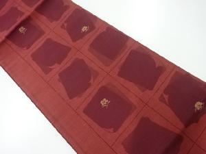 色紙に草花模様織出し袋帯